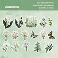 Green moss series PET stickers with 15 pieces of botanical and butterfly patterns - Embroidery Series Moss Green