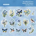 Retro Aurora Blue PET stickers with floral embroidery patterns and gold foil detail - Embroidery Series Aurora Blue