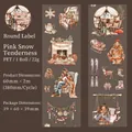 Warm winter themed PET decorative tape with girl, fireplace and reindeer illustrations - Pink Snow