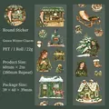 PET decorative tape featuring winter illustrations with girl and reindeer in green theme - Winter Green