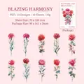 Floral PET clear stickers set featuring ten unique long-stem flower designs for scrapbooking - Blazing Song