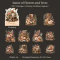 Pegatinas PET vintage de flores y troncos, serie Danza de Flores y Madera, 10 piezas - Flores y Madera Danzantes