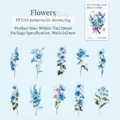 Blue watercolor flower PET stickers for journaling with transparent floral designs - Azure Butterfly Dance