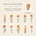 Floral PET stickers set in warm orange tones for DIY journaling decoration 10 pieces - Warm Sun Glow
