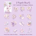 Floral PET stickers with gold foil, Purple Haze style for journals, 15 pieces per pack - Floral Splendor Series - Purple Glow