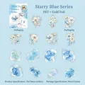Star Blue floral PET stickers with gold foil stamping and blue ink wash patterns - Floral Splendor Series - Starry Blue
