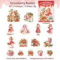 PET-stickers met aardbeienmand-thema, set van 15 decoratieve vintage meisje patronen - Aardbeienmand
