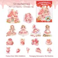 Zoete aardbeien dessert PET sticker set met 15 aquarellen en transparante verpakking - Aardbeiensnack