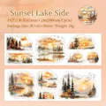 Sunset Lakeside PET decorative tape for journaling featuring watercolor nature scenes - Dusk Lakeside