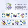 Nastro PET tema Frutteto di Uva, larghezza 45mm, motivi frutta acquerello e finitura olio - Frutteto di Uva