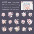 30-teiliges PET-Aufkleber-Set mit rosa Blumenmotiven für Scrapbooking Dekorationen - Wildblume