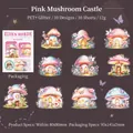 Pink Mushroom Castle PET stickers with glitter finish for DIY journaling deco - Pink Mushroom Castle