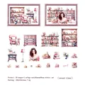Set de 21 pegatinas PET Sweet Time con ilustraciones de vida cotidiana en rosa y violeta - Tiempo Dulce