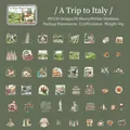 Set de 50 pegatinas PET viaje a Italia con monumentos como el Coliseo y la Torre de Pisa - Viaje a Italia