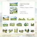 Green Pastoral watercolor nature stickers set featuring landscapes and mountains, 30 pieces - Green Pastoral