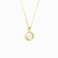 Elegante S925 Sterlingsilber Goldkette mit zentraler Perle und funkelndem Diamant-Halo - 925 Silber (40+5cm) / Gold