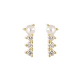 Elegant S925 sterling silver gold stud earrings with round pearls and three zircons - 925 Silver / Gold