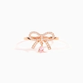 Elegante S925 zilveren strik ring met roségoud finish en roze waterdruppel steen - US Maat 6 / Champagne