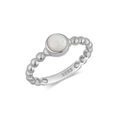 S925 sterling silver beaded ring featuring a round white opal stone in bezel setting - US Size 6 / White Gold