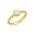 S925 sterling silver gold-plated ring with round white opal and beaded band design - US Size 6 / Gold