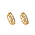Elegant 18K gold plated S925 sterling silver double row pavé zircon hoop earrings - Gold
