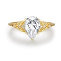 Elegant S925 sterling silver pear-cut zircon ring featuring intricate floral leaf motifs - US Size 6 / Gold
