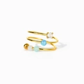 Minimalistischer goldener Mehrschicht-Ring mit Opalperlen und rundem Zirkonia-Stein - Einstellbar Offen / Gold