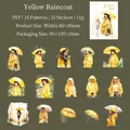 Set of 15 waterproof PET stickers featuring girls in yellow raincoats and umbrellas - Yellow Raincoat