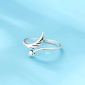 S925 Sterlingsilber Flügel und Perle offener Ring mit minimalistischem Design - Verstellbare US-Größe 7 / Weißgold