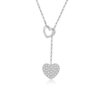 Elegante S925 Sterlingsilber Y-Kette mit Doppelherz-Anhängern und funkelnden Kristallen - 925 Silber (40+5cm) / Weißgold