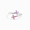 Polierter S925 Silberring mit rosa und violetten Zirkonsteinen in Kreuzform-Design - Verstellbar Offen (US-Größe 7) / Weißgold (Rosa Lila Zirkonia)
