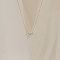 Collar minimalista de plata S925 con colgante de hoja de cristal blanco y acabado dorado - Plata 925 (40+5cm) / Dorado