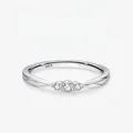 Minimalist S925 sterling silver wave ring with three sparkling round cubic zirconia stones - US 6 / Silver