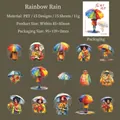 Rainbow Rain PET stickers set featuring colorful watercolor umbrella figures for scrapbooking - Rainbow Rain