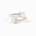Eleganter S925 Sterlingsilber Ring mit Perlen und funkelnden Zirkonia-Verzierungen - Einstellbar Offen / Weißgold