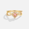 S925 silver ring with square pink zircon and infinity band pavé diamond accents - US Size 6 / Gold