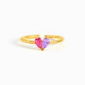 Verstelbare gouden S925 zilveren ring met roze en paarse hartvormige geboortestenen - Verstelbaar (US Maat 7) / Goud