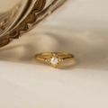 Elegant gold plated s925 silver ring featuring a round white pearl and diamond zircon accents - US Size 6 / Gold