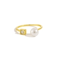 Minimalistischer Ring aus S925 Sterlingsilber mit runder Perle und eckigem Zirkon - Einstellbar Offen / Gold
