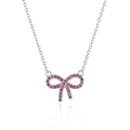 Dettaglio della collana in argento S925 con pendente a fiocco e pietre rosa incastonate - Argento 925 (40+5cm) / Oro Bianco