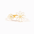 Anillo ajustable de plata S925 con dos elegantes margaritas de esmalte blanco y oro - Abierto Ajustable (Talla EE. UU. 7) / Dorado