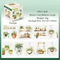 Waterproof PET scrapbooking tape featuring watercolor green hanging plant basket theme - Green Plant Hanging Basket