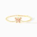 S925 sterling silver gold bracelet with pink zircon butterfly pendant on white background - Gold