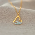 Elegante collar de corazón de ola en plata S925 dorada con cristal azul brillante - Dorado / 40+5cm