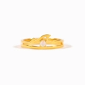 Minimalist double layer gold wave ring with iridescent opal gemstone for women - US Size 6 / Gold