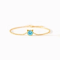Pulsera gato de plata S925 con circón azul y acabado dorado estilo minimalista - Plata 925 (16+5cm) / Dorado