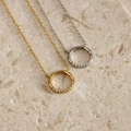 Collana minimalista in argento S925 con ciondolo a cerchio in zircone, oro e argento - 40+5cm / Oro Bianco