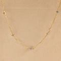Minimalistische S925 Sterlingsilber Goldkette mit fünf hellblauen Kleeblatt-Blumen - 925 Silber (40+5cm) / Gold