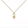 Gold S925 sterling silver heart lock pendant necklace with a round clear gemstone - 925 Silver (40+5cm) / Gold