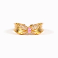 Offener Schmetterlingsring in Gold mit pinkem Markasit-Zirkon und Pavé-Kristallen - Verstellbar (US Größe 7) / Gold